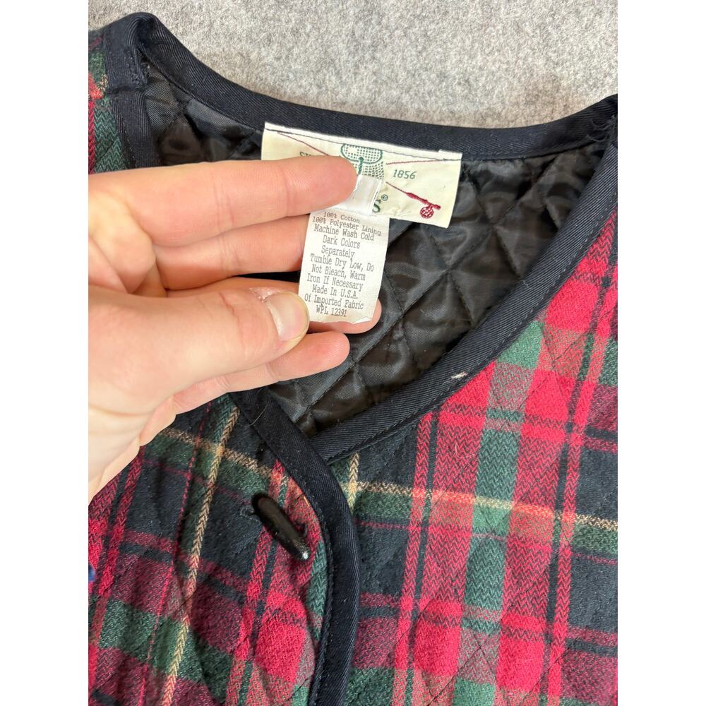 Vintage 90s Orvis Tartan Plaid Quilted Vest Womens L Red Black Flannel Outdoor - Picture 3 of 6